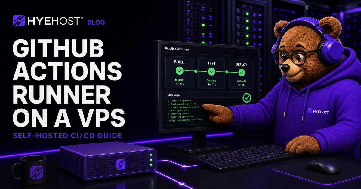 GitHub Actions self-hosted runner on a VPS HYEHOST blog artwork